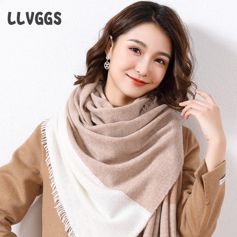 Autumn and winter pure wool women's scarf fresh and sweet knitted contrasting shawl warm versatile extended scarf