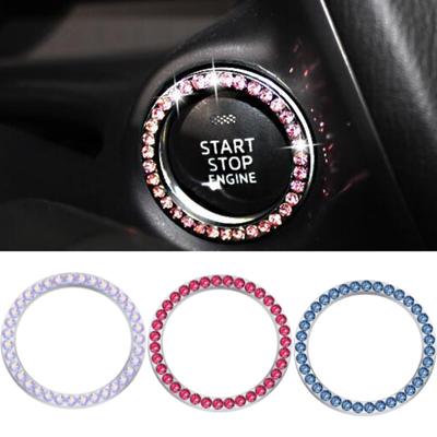 Key Ring Diamond Sticker Auto Start Switch Button Decorative Metal Cover Rhinestone Key Ring Car SUV Bling Decals Accessories