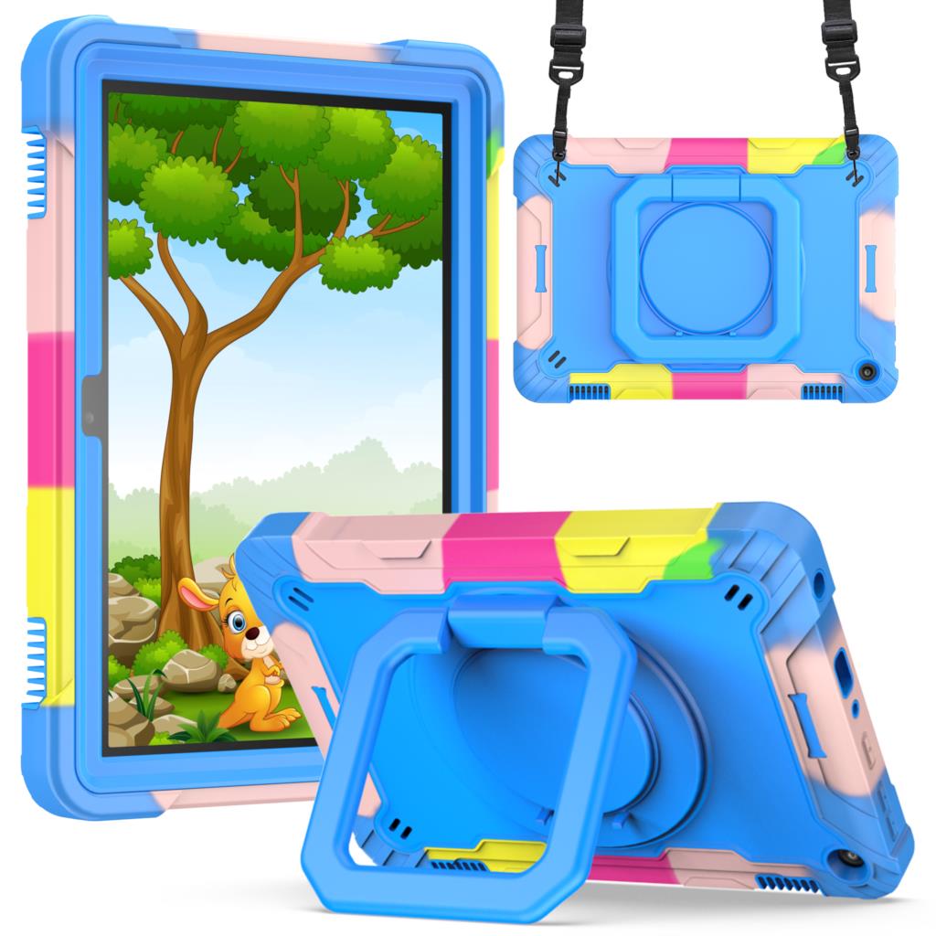 360 Rotating Case for Amazon Fire HD8 Plus 2020 10th Generation Handle Grip Stand Cover Shockproof Shoulder Strap Kids Funda # R