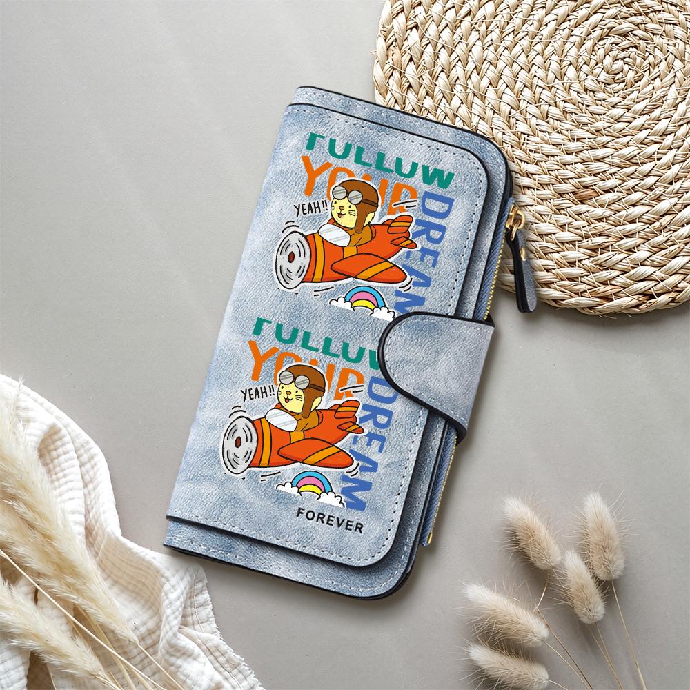Cute Cartoon Pilot Long Wallet Fashion Casual PU Leather Large Capacity Card Holder Purse