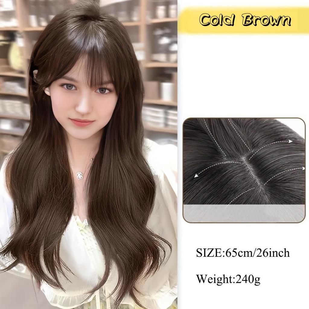 Elegant 26-Inch Long Straight Black Wig with Bangs for Women - Heat Resistant Synthetic Hair, High Density Matte Finish