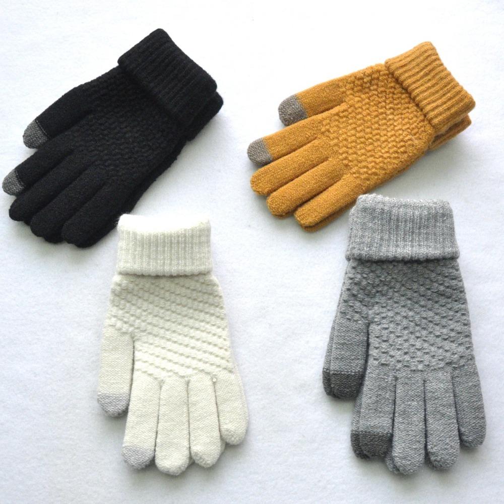 Adult men and women winter warm plush thickened wool gloves, pineapple pattern jacquard