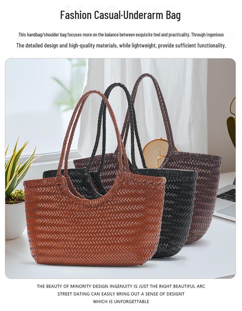 JOGUJOS Genuine Leather Retro Underarm Tote Bag for Women