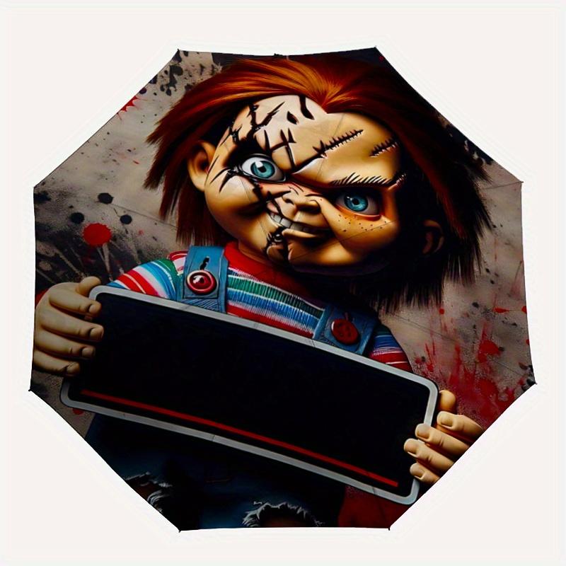 1pc Chucky's Creepy Corner Durable Cartoon Folding Umbrella, Portable Compact Umbrella for Men and Women Y017