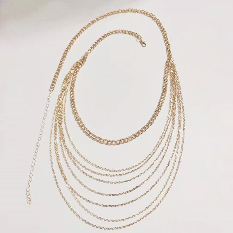 Explosive simple and cold wind geometric U-shaped waist chain women's personality exaggerated multi-layer fringed chain waist jewelry