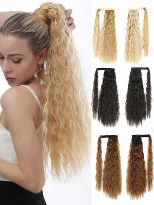 Synthetic Corn Wavy Long Ponytail For Women Hairpiece Wrap On Clip Hair Extensions Pony Tail