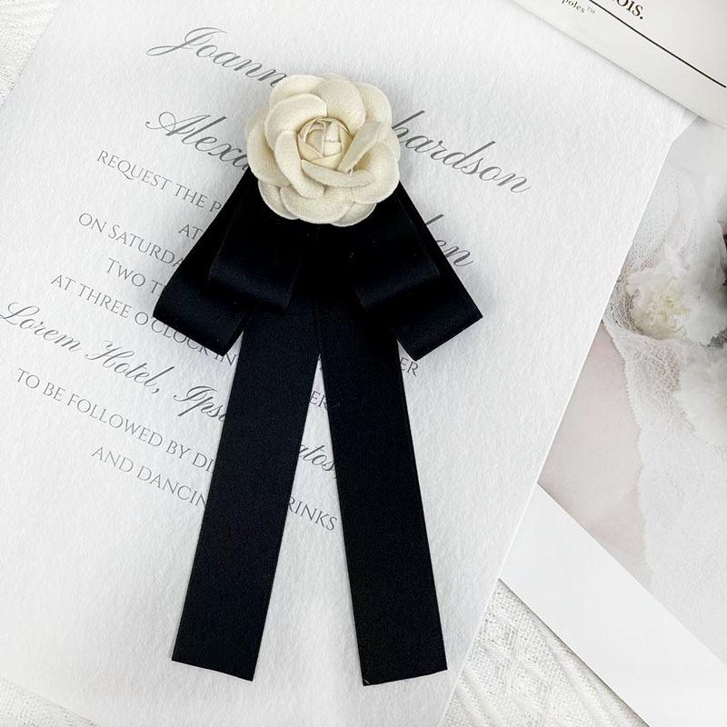 New Black Bowtie Ribbon Bow Brooch Fabric Camellia Flower Brooch Pins Vintage Wedding Party Brooches For Women Accessories