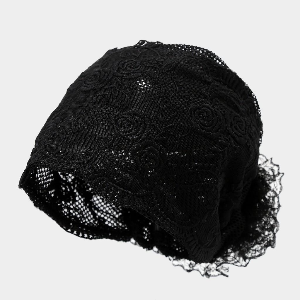 Мусульманская кружевная цветочная шапка-бини, дышащая летняя модная кепка для женщин чёрный