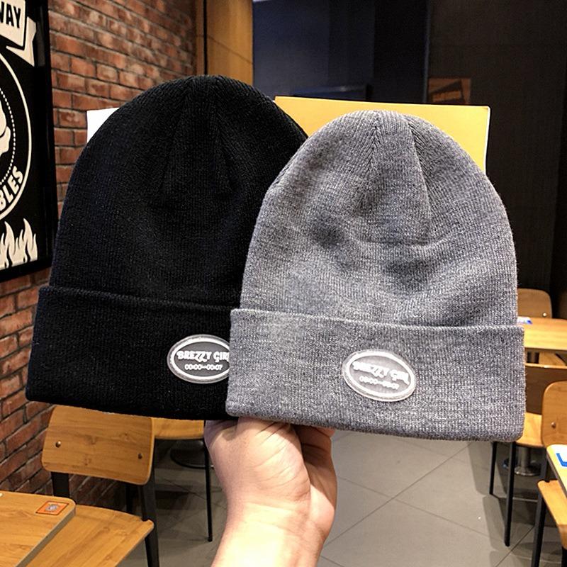 Hat Female Autumn and Winter Letter Round Label Knitted Hat Thin Street Hipster Versatile Student Couple Pullover Hat Male