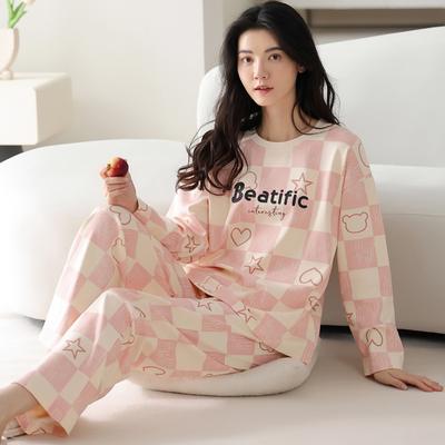 2Pcs/set Women's Pajamas Spring and Autumn Long-sleeved Trousers Cartoon Cute Can Be Worn Outside Leisure and Comfortable Student