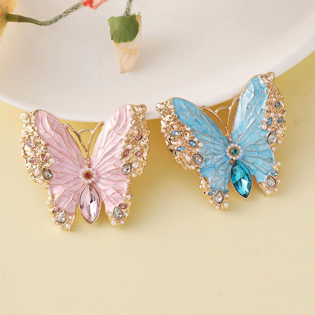 Fashionable Rhinestones Butterfly Enamel Pin Sturdy Alloy Accessory for Women Clothing Decoration and Gifts Giving