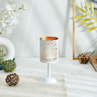 Ornamental Iron Tea Light | Stylish | for Indoors & Outdoors Décor | Cylindrical (White with Gold Texture)