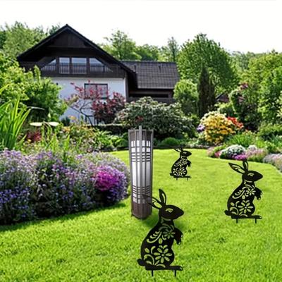 Tiersilhouette Hase Kaninchen Gartenstecker - Gartendeko für Rasen, Terrasse und Heimdekoration mit floralen Ausschnitten