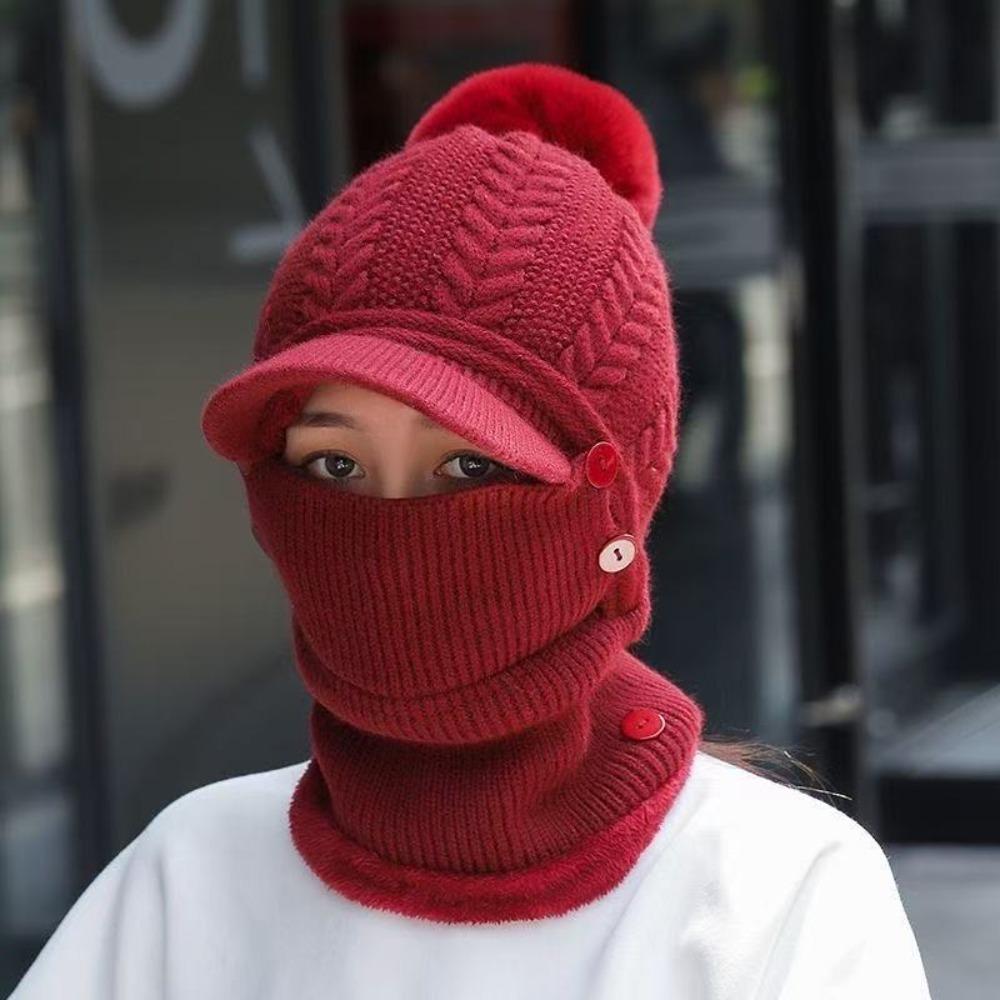 Warm Thickened Women s Hat Windproof Fleece Lined Winter Knit Hat Ear Protection Balaclava Cap Winter вино красного
