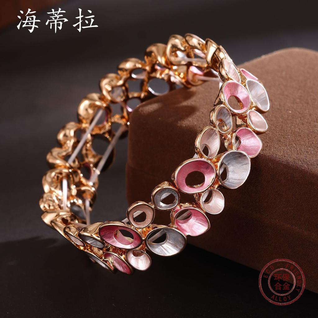 Nouveau bracelet élastique anneau creux double rangée peinture couleur huile, bracelet polyvalent pour femmes personnalisé à la mode