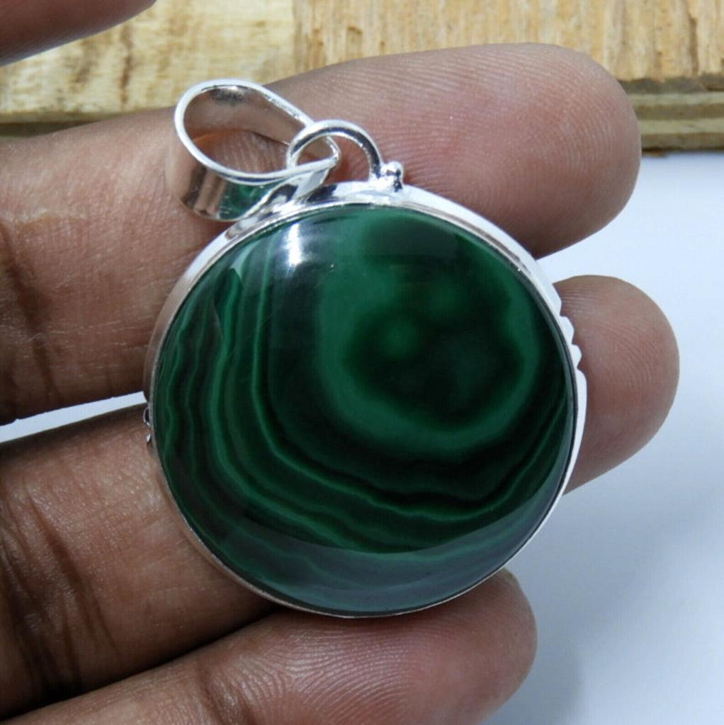 Malachite Natural Gemstone 925 Sterling Silver Necklace Pendant For Women