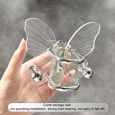 Estante de almacenamiento de peine autoadhesivo para baño, soporte de almacenamiento de acrílico con forma de mariposa para el hogar