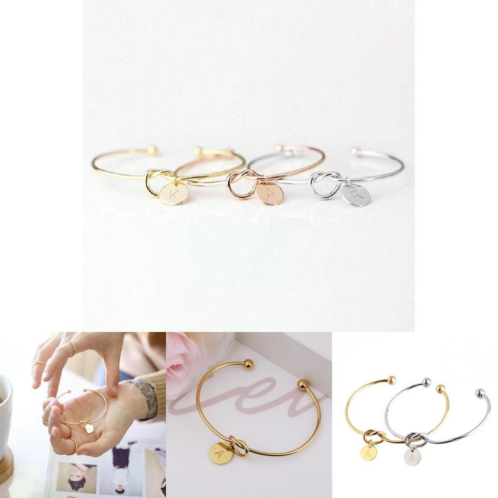 Personalized Monogram Knot Bracelet Elegant Fashion Statement Jewelry Gift For Bridesmaids In Rose Gold And Silver
