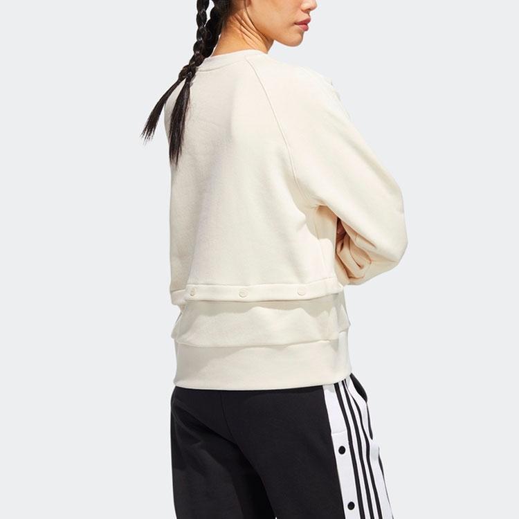 adidas Originals Solid Color Crew Neck Snap Sweatshirt Women Sweatshirt Yellow White HH9456