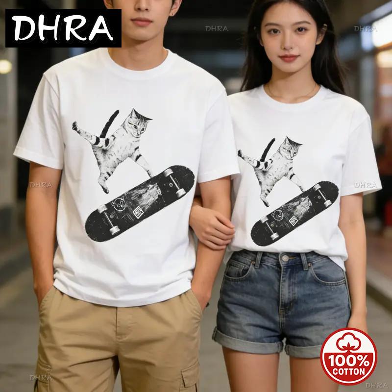 Vintage Katze Grafik T-Shirt Für Skater Emo Stil Liebhaber Niedliches Lustiges Kätzchen Artwork Unisex Weich 100% Baumwolle Locker 2026 Sommer T-Shirt