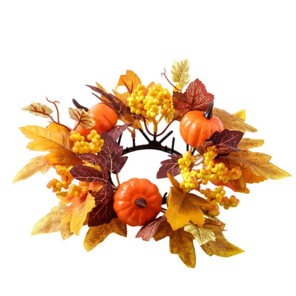 Simulated Maple Leaf Autumn Candle Wreath Faux Maple Leaf Harvest Decor Candle Ring Table Centerpiece 1pc Fall Candle Holder