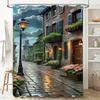 Charming Old Town Street Waterproof Shower Curtain Heat Resistant Machine Washable Non-Transparent 180x180cm