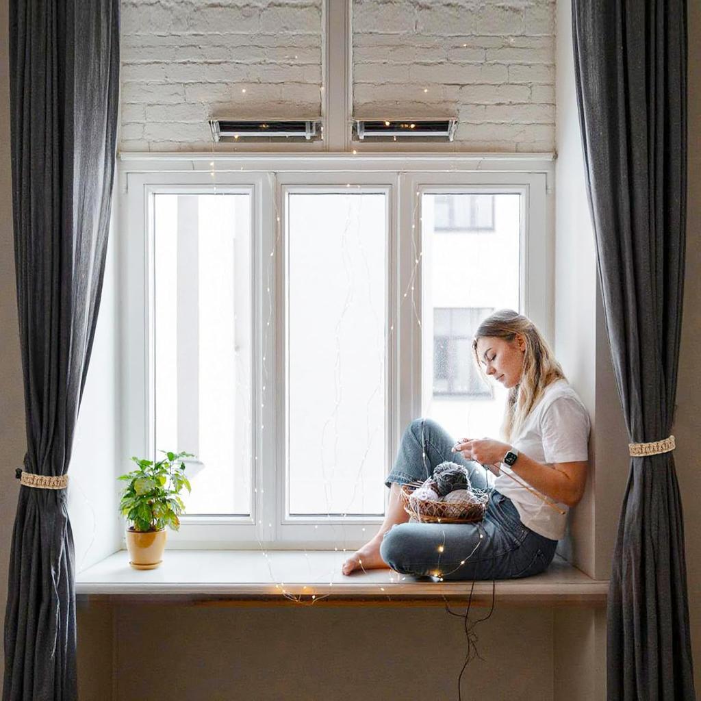 4 Pack Boho Braided Curtain Tiebacks, Farmhouse Rustic Curtain Tie Backs Handmade Light Weight Drapes Holdbacks Flexible Burlap Rope Tie for Home