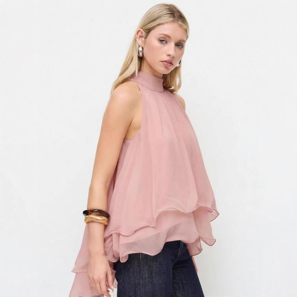 Elegant European & American Sleeveless Halter Off-Shoulder Top for Girls