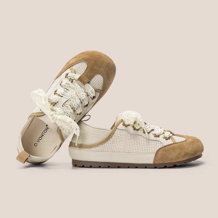 [Youshilai] Hollow and Breathable Fly-woven Shoes for Women's 2025 Summer New Comfortable and Breathable Retro Flat-bottomed German Training Shoes