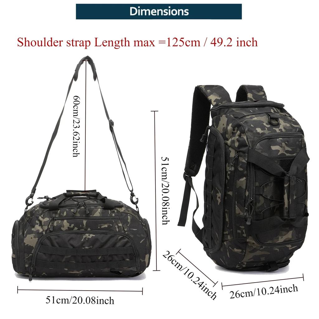 3-in-1 Tactical Gym Backpack with Shoe Compartment Convertible Duffel Sling Bag for Men Women Weekender Overnight Travel Bag