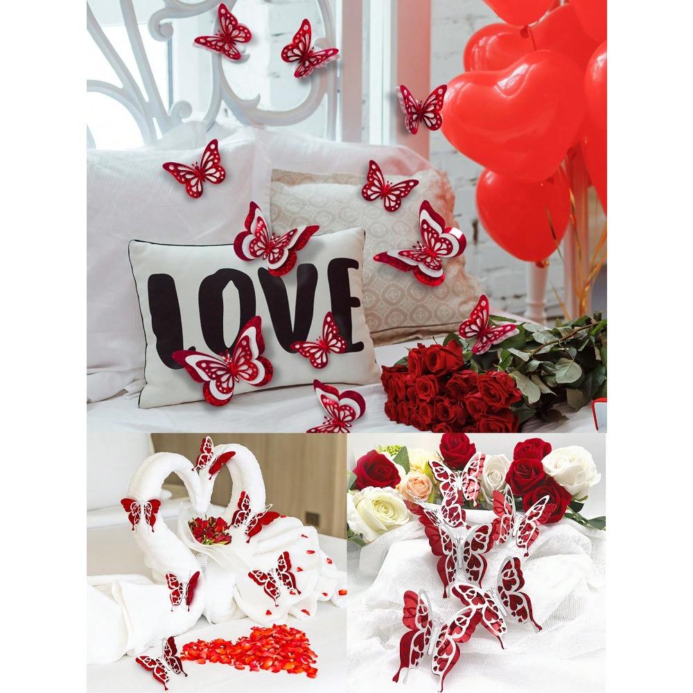 6pcs/Set Valentine's Day Collection Double Layered & 3d Design Butterfly Stickers With Shiny Gold Decoration, Stickers, Wall Decal, Vinyl Decal