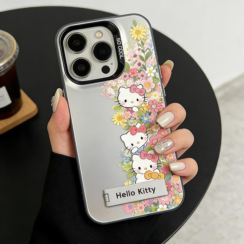 iPhone 17 Pro Max Spring Flower Cat Stand Case - Drop-proof, Creative for Models 15 Pro, 16 Pro, and 17 Pro Max.