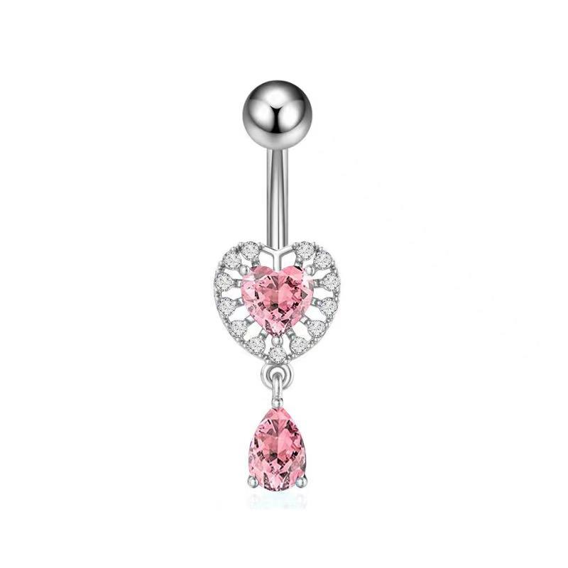 1PC Pink Color Series Crystal Belly Button Rings Snake Flower Heart Belly Ring for Women Stainless Steel Dangled Navel Piercing