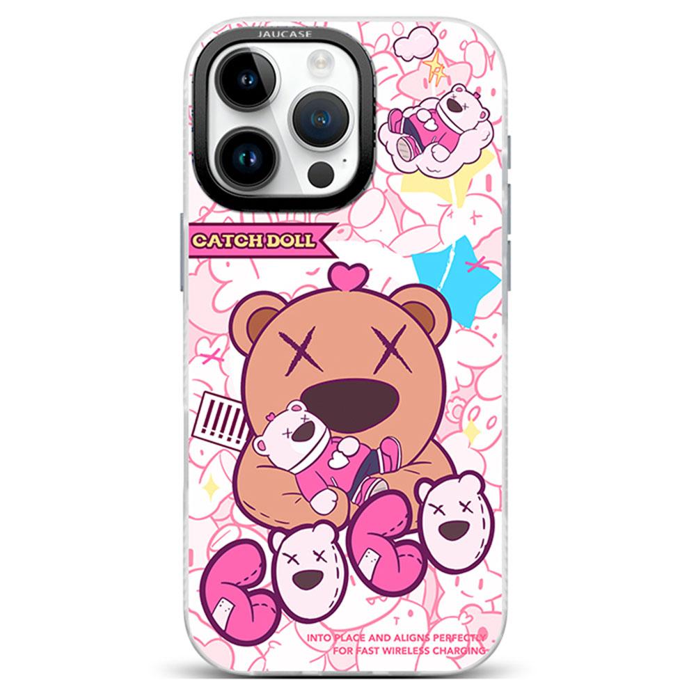 JAUCASE For iPhone 16 Pro Case Compatible with MagSafe Bear Pattern PC+TPU Matte Phone Cover