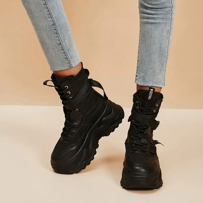 Stivali Donna Moda Piattaforma Neri Stivali da Motociclista Nuovi Fondo Spesso Allacciati Scarpe Vulcanizzate per Donna Stivaletti Botas Mujer