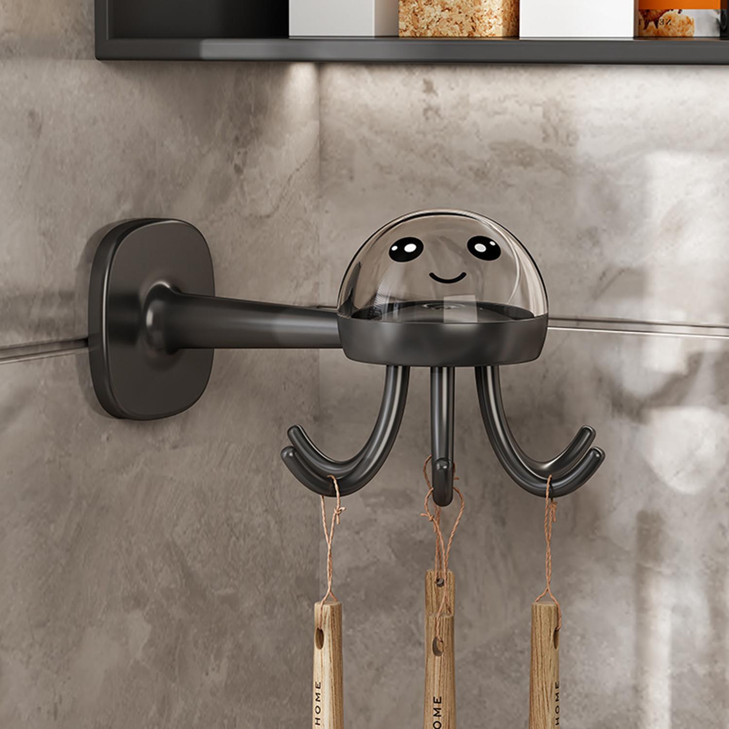 

Cute Octopus Kitchen Rotating Hook Punch-Free Wall-Mounted Utensil Hanger Black