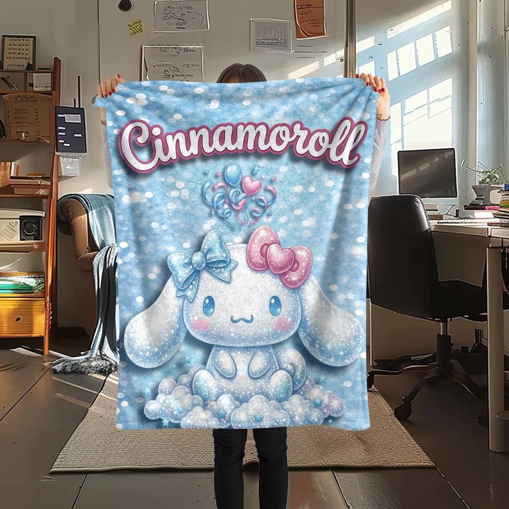 1PC Cinnamoroll Print Flannel Blanket, High Quality All Seasons, Home Decor, Warmth and Comfort, Perfect for Christmas Gifts