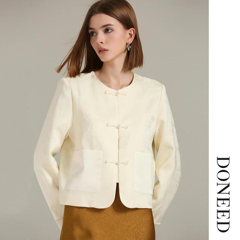 DONEED Women's New Chinese Style Jacquard Cardigan Jacket