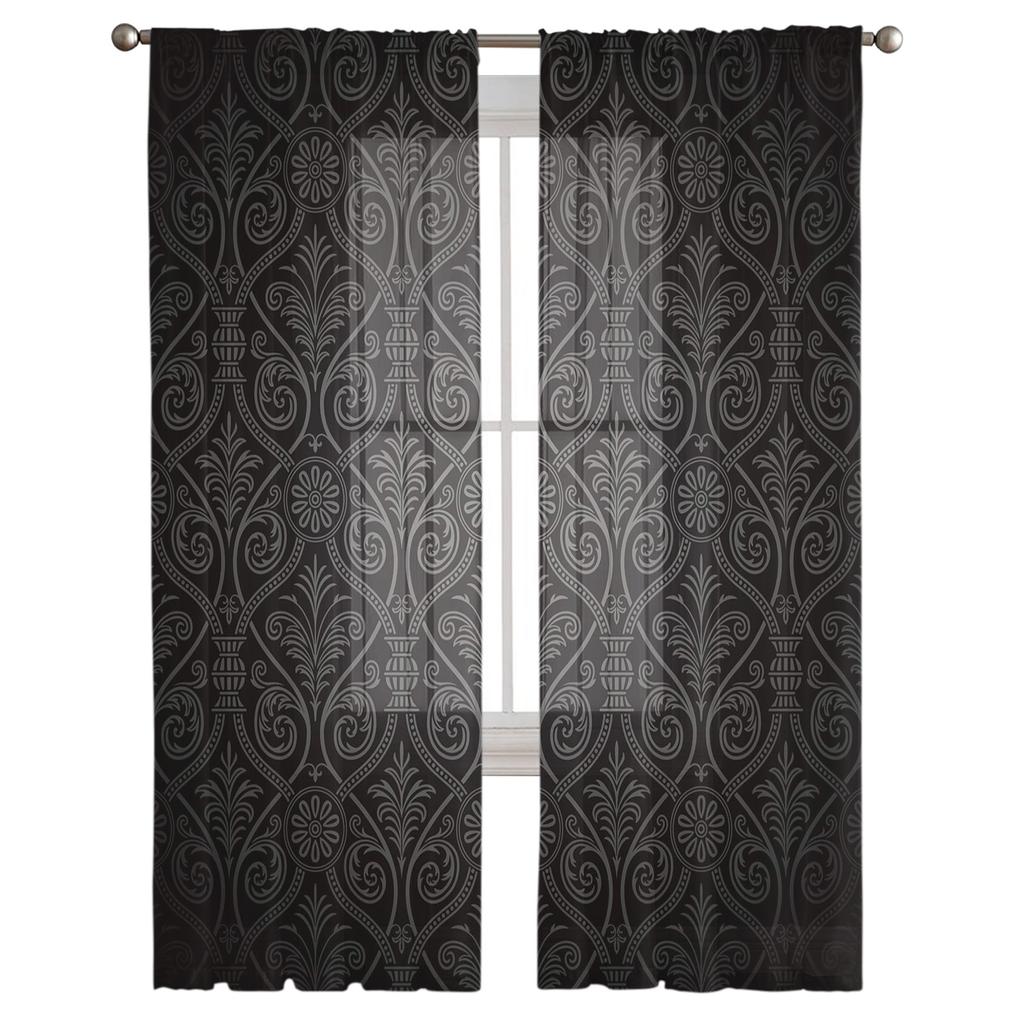 Floral Black Texture Modern Curtains For Living Room Transparent Tulle Curtains Window Sheer For The Bedroom Accessories Decor