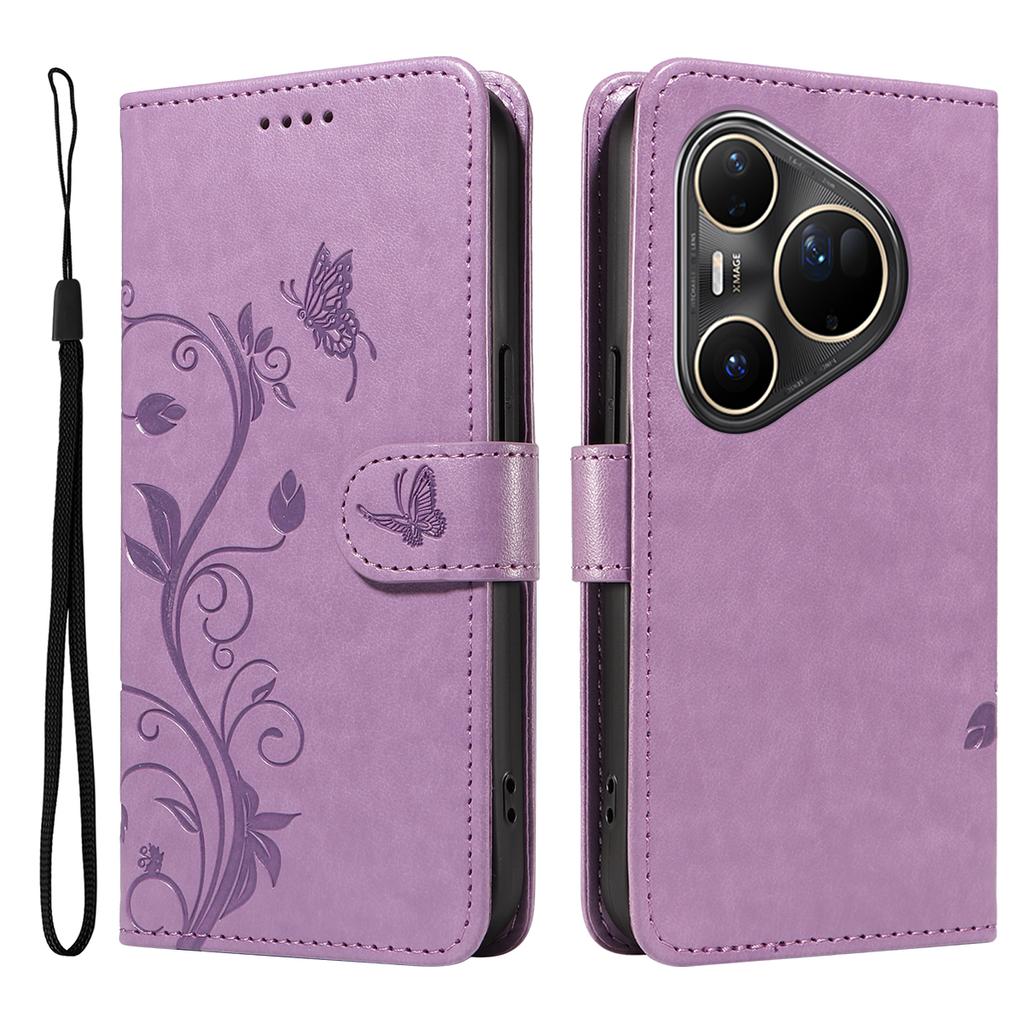 Pour Huawei Pura 80 Ultra Étuis en Cuir PU Motif Floral Portefeuille Support Housse de Téléphone avec Lanière