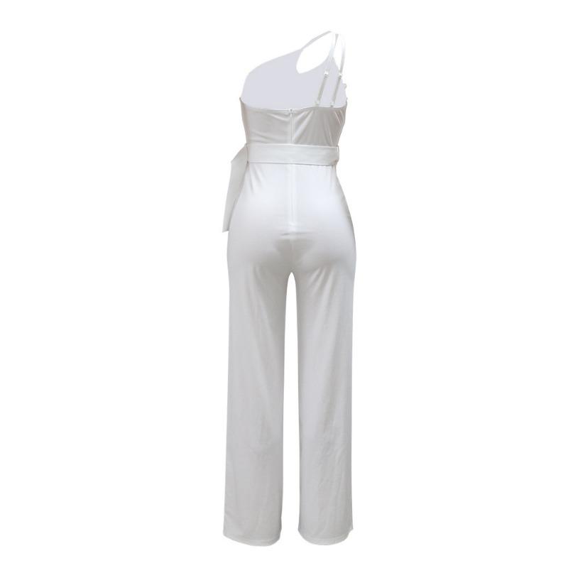 Women's New Fashion Solid Colour Jumpsuit Slim One-shoulder Wide-legged Trousers Models