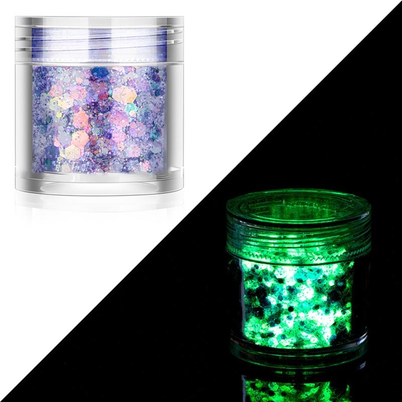 

1/12 Color Luminous Chunky Glitter High Luminous Cosmetic Glitter Hexagon Sequin Glow in The Dark Glitter Resin Tumbler
