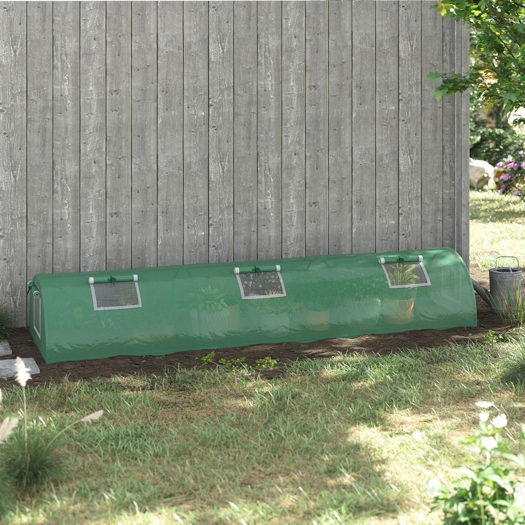 Mini Greenhouse, Portable Tunnel Green House, Green Grow House Steel Frame with 5 Mesh Windows, 3 M, Green