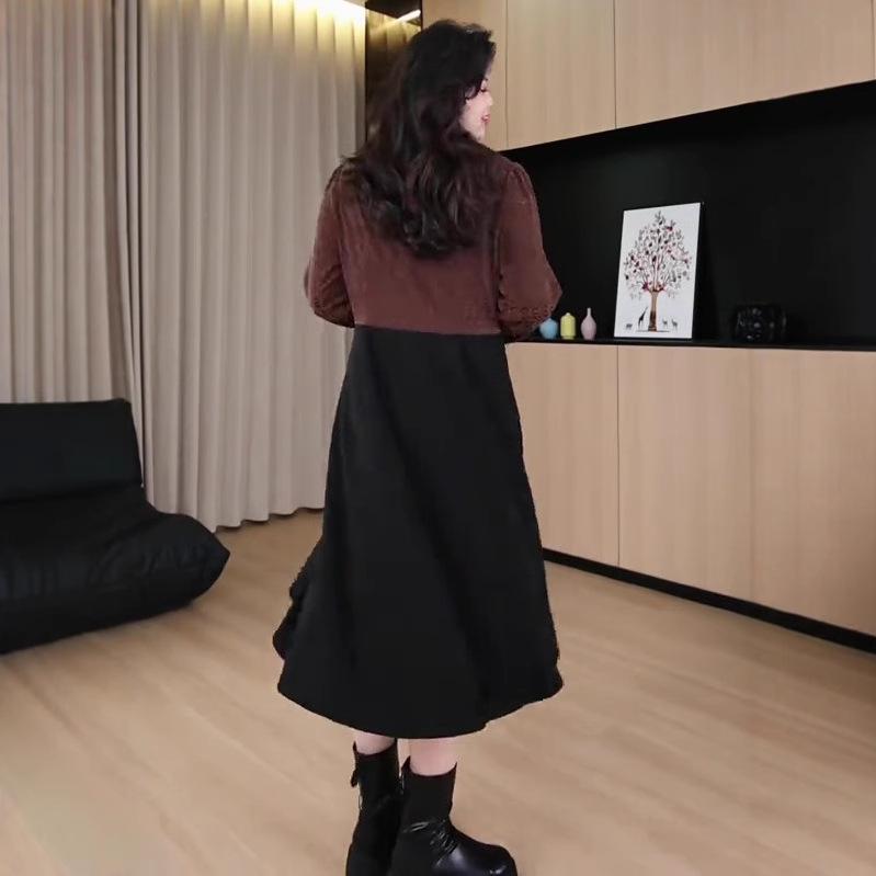 Spring Korean Plush Loose Plus Size Influencer Dress for Middle-Aged Women