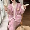 Coral Fleece Pajamas Women's Winter Style Fleece Thickened Warm and Sweet Flannel Can Be Worn Outside The Home Wear Set