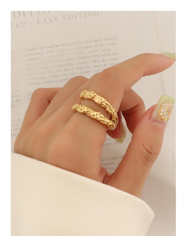 European Hammered Texture 18k Gold Titanium Steel Double Layer Index Finger Ring