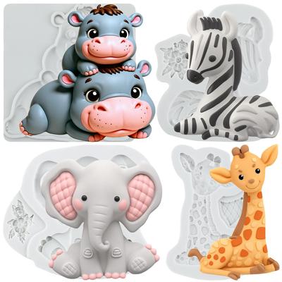 Animal Silicone Molds Hippos Lion Zebra Giraffe Fondant Mold Cake Decorating Tools Cupcake Topper Candy Resin Clay Chocolate Gumpaste Mold