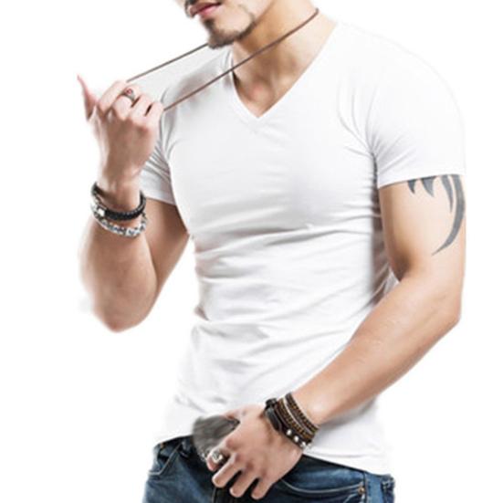 Herren Übergröße Sommer Basic Top Einfarbig Kurzarm V-Ausschnitt Slim Fit T-Shirt
