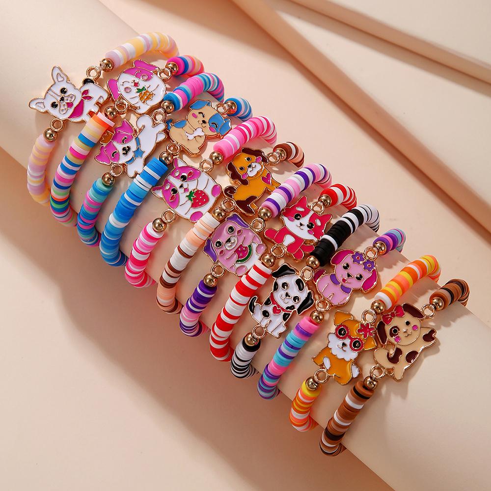 12Pcs/set Unicorn Cat Flower Charm Elastic Handmade Beaded Bracelets for Women Girls Birthday Party Zircon Friendship Gift