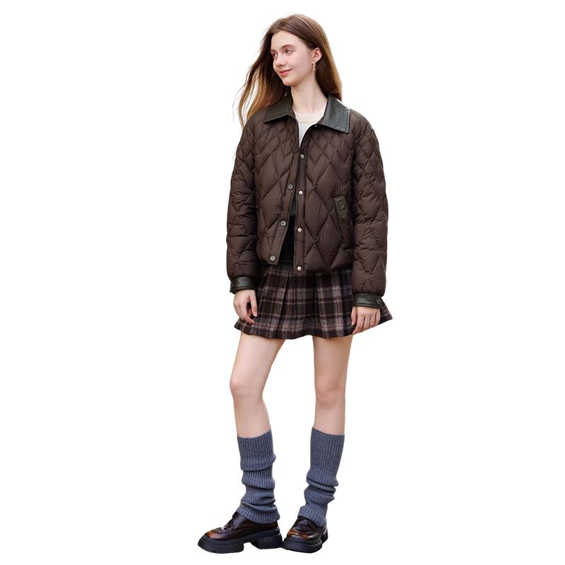 Xiangying Women s Lapel Quilted Lightweight Down Jacket M
